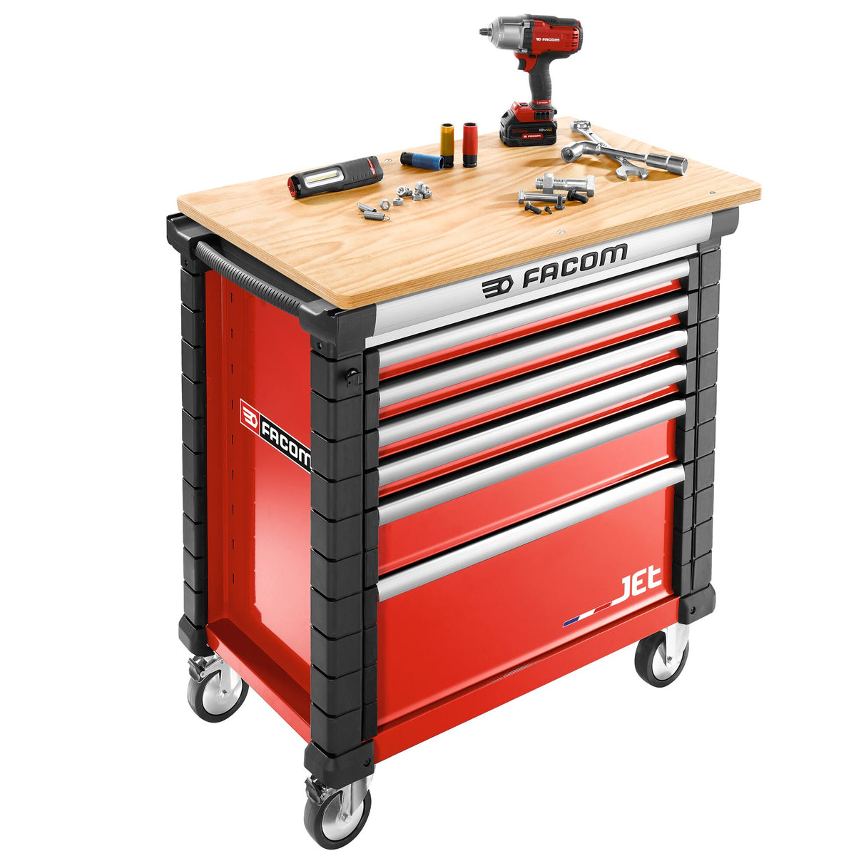 Werkstattwagen JET mit 6 Schubladen, 4 Module pro Schublade, rot (RAL 3020)