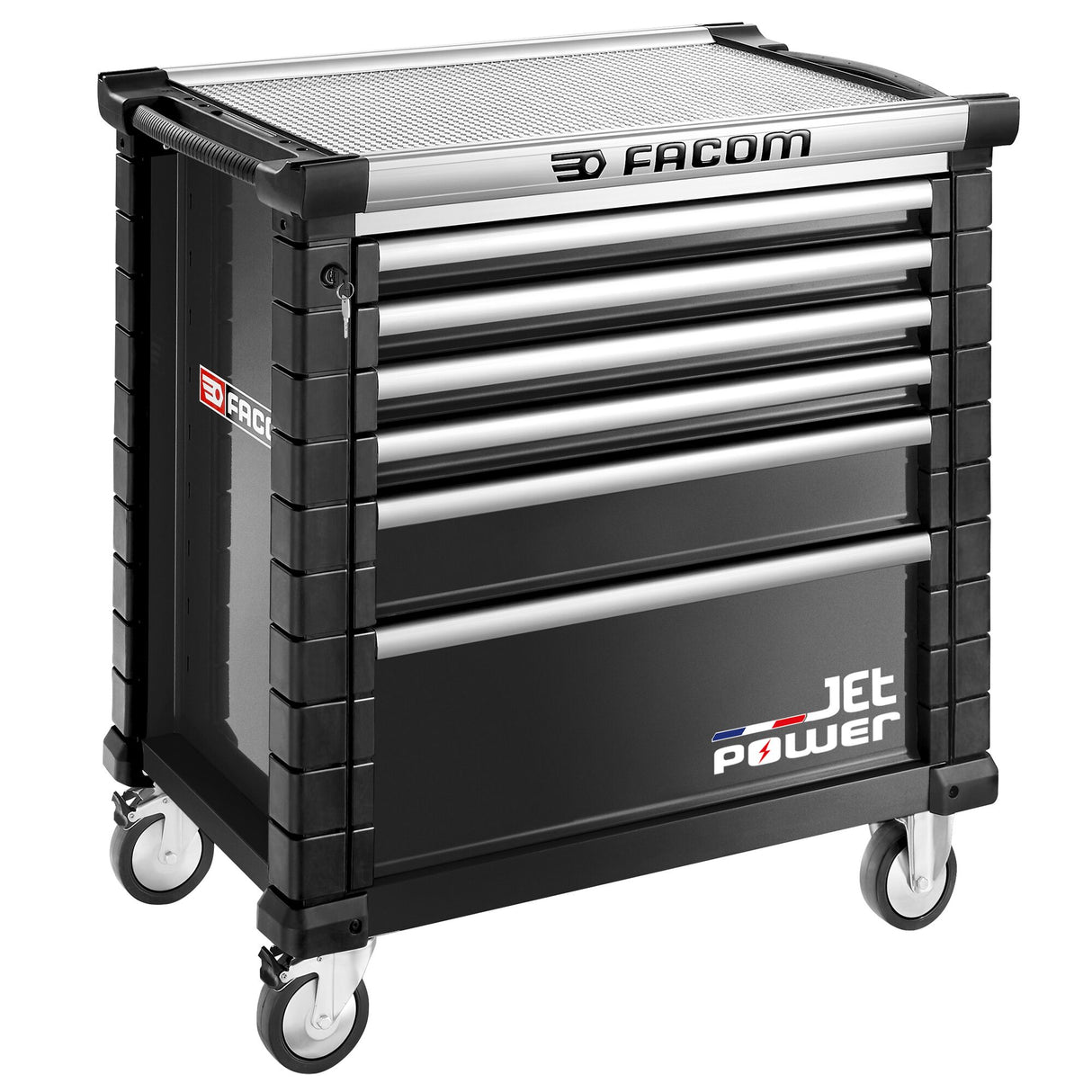 Werkstattwagen JET mit 6 Schubladen, 4 Module pro Schublade, inkl. strombetriebene Schublade, schwarz (RAL 9005)