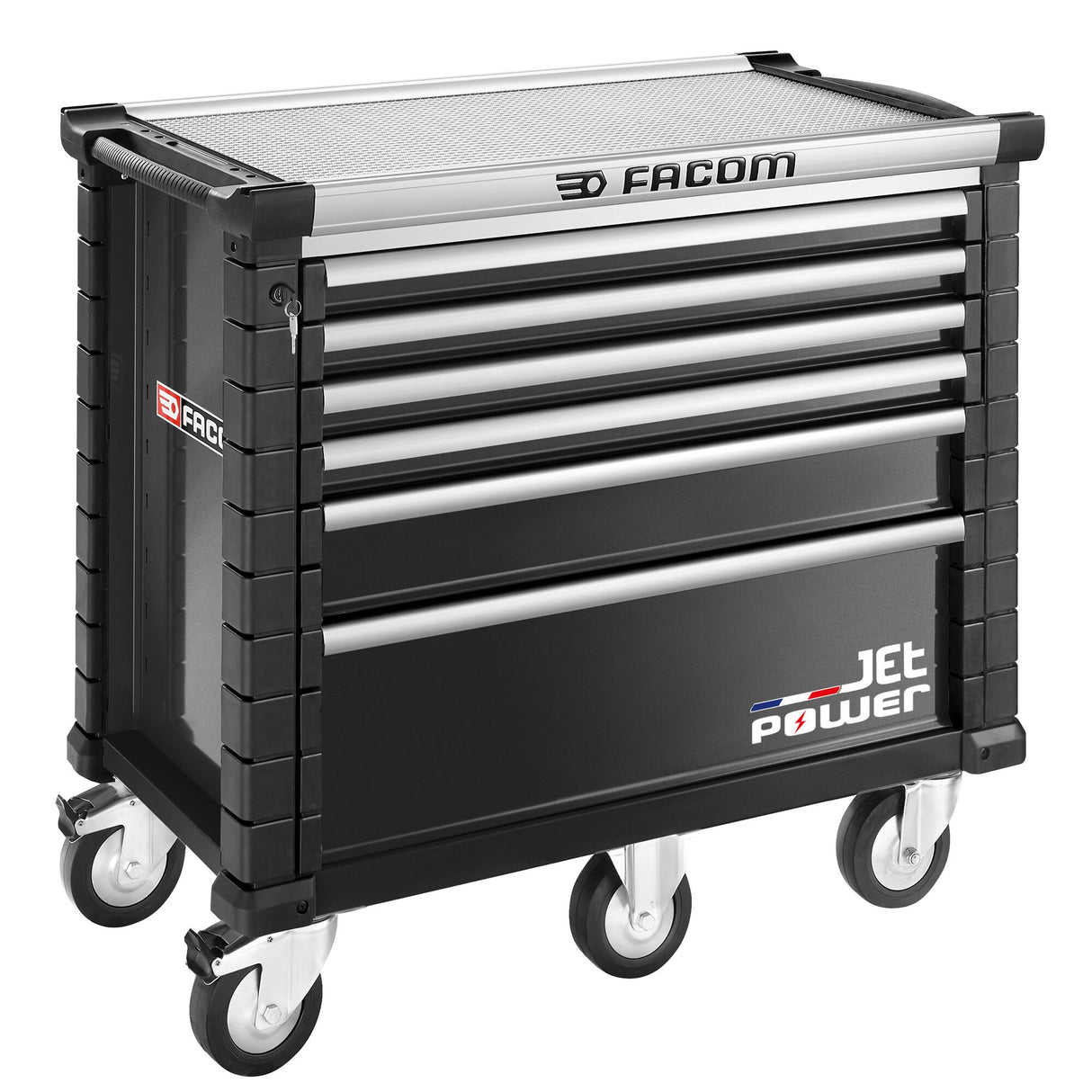Werkstattwagen JET mit 6 Schubladen, 5 Module pro Schublade, inkl. strombetriebene Schublade, schwarz (RAL 9005)