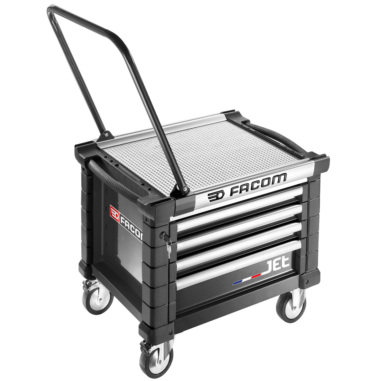 Mobile Werkzeugtruhe JET mit 4 Schubladen, 3 Module pro Schublade, schwarz