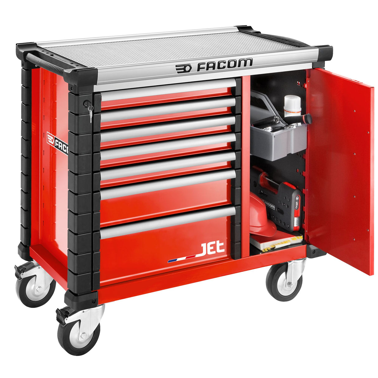 Mobile Werkbank 7 Schubladen mit Seitenschrank, Rot