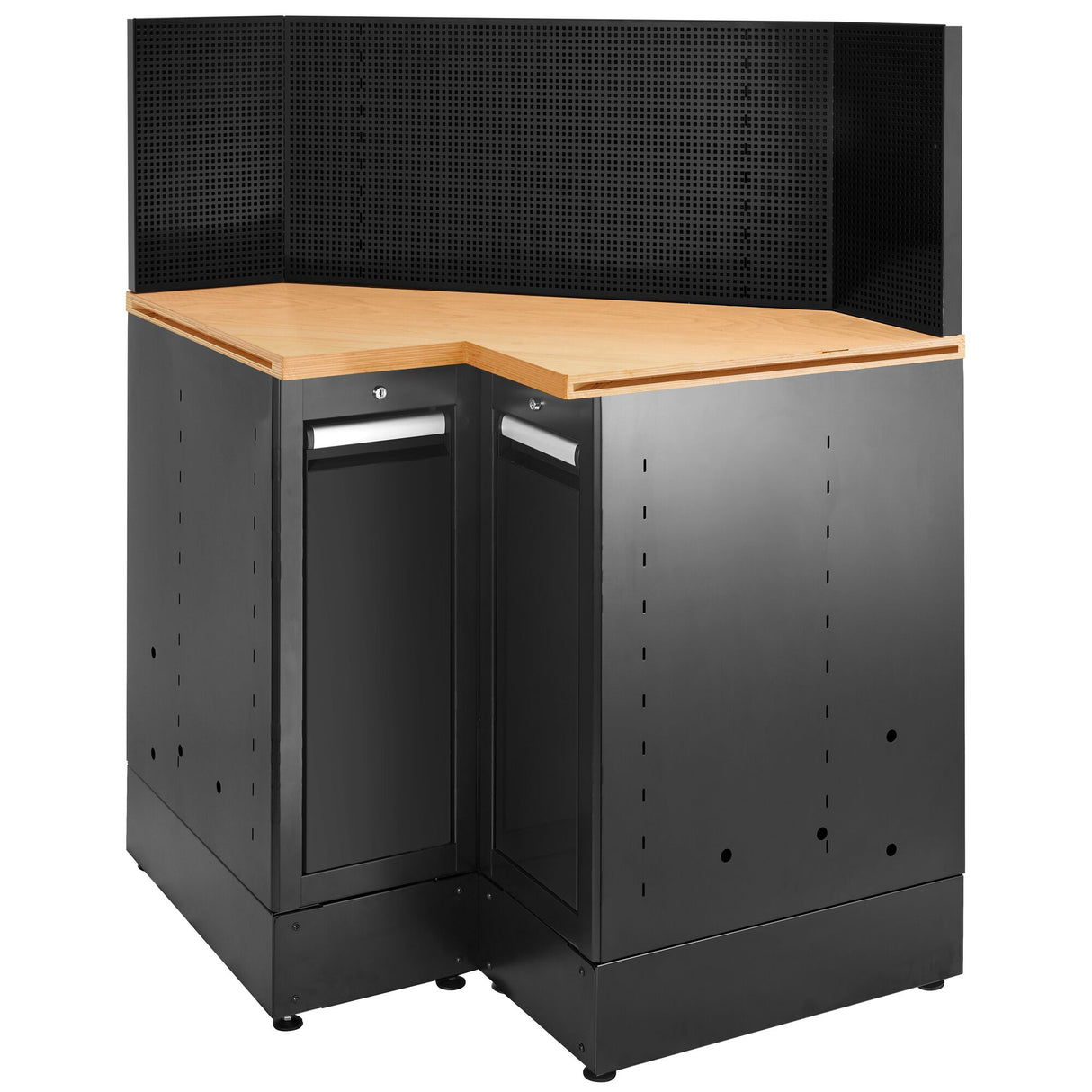 Eckunterschrank mit Holzarbeitsplatte, Schwarz