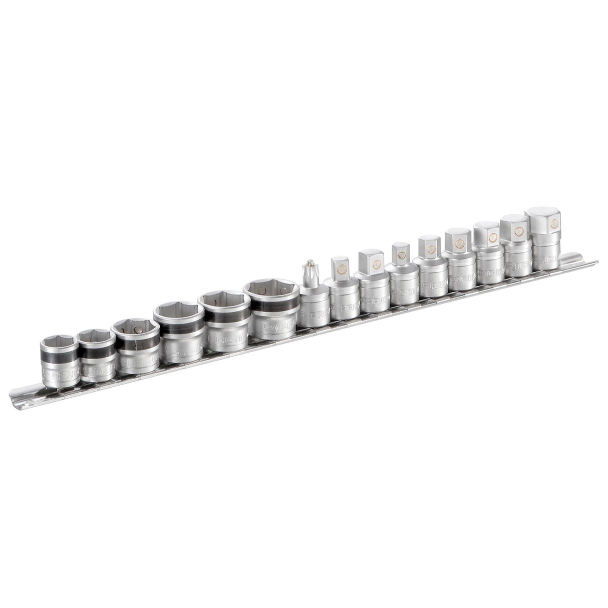 Satz mit 9 magnetischen Spezialeinsätzen und 6 magnetischen Steckschlüsseln auf Halter