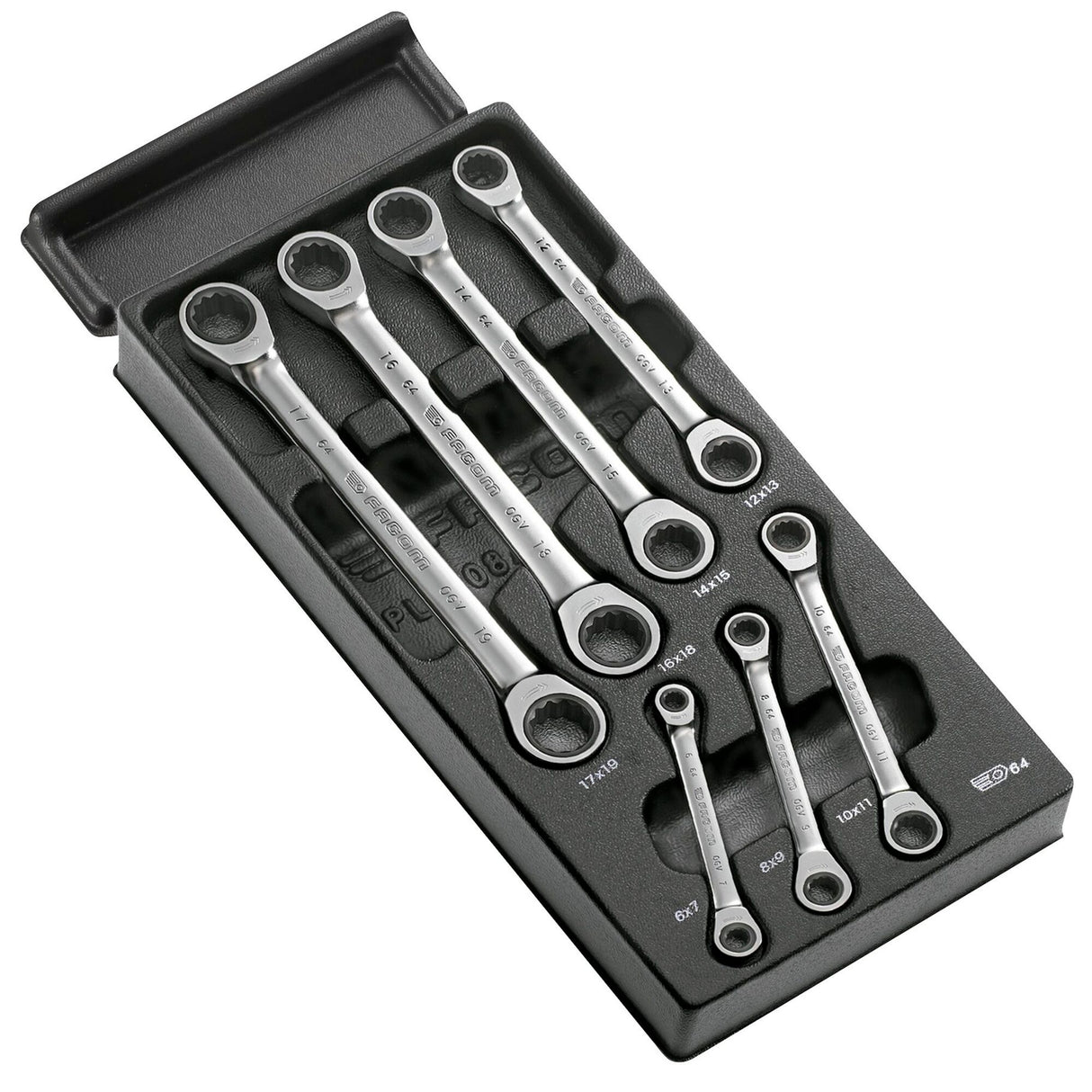 Modul mit 7 Knarren-Ringschlüsseln, 12-Kant, 6 bis 19 mm