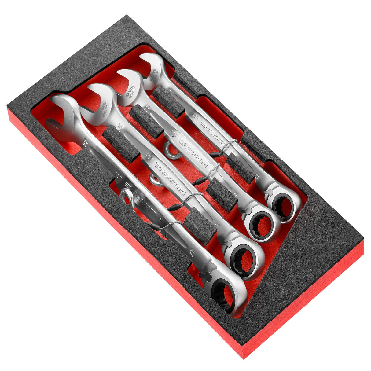 Schaumstoffmodul mit 4 Knarren-Gabel-Ringschlüsseln von 21 bis 27 mm - SLS