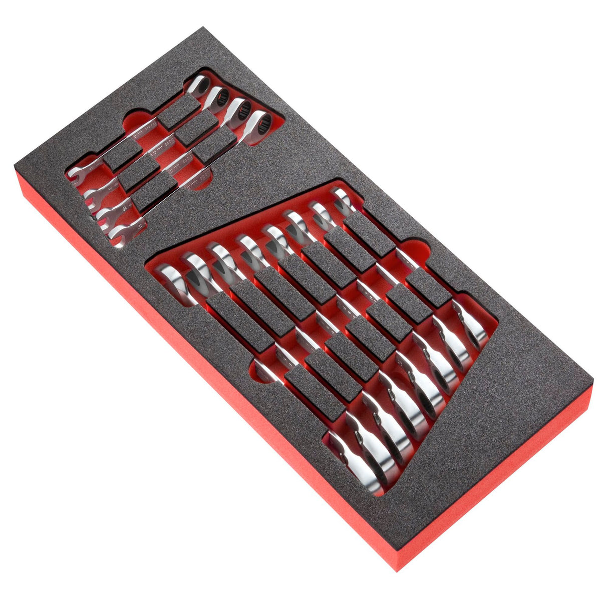 Schaumstoffmodul mit 12 zölligen Knarren-Gabel-Ringschlüsseln