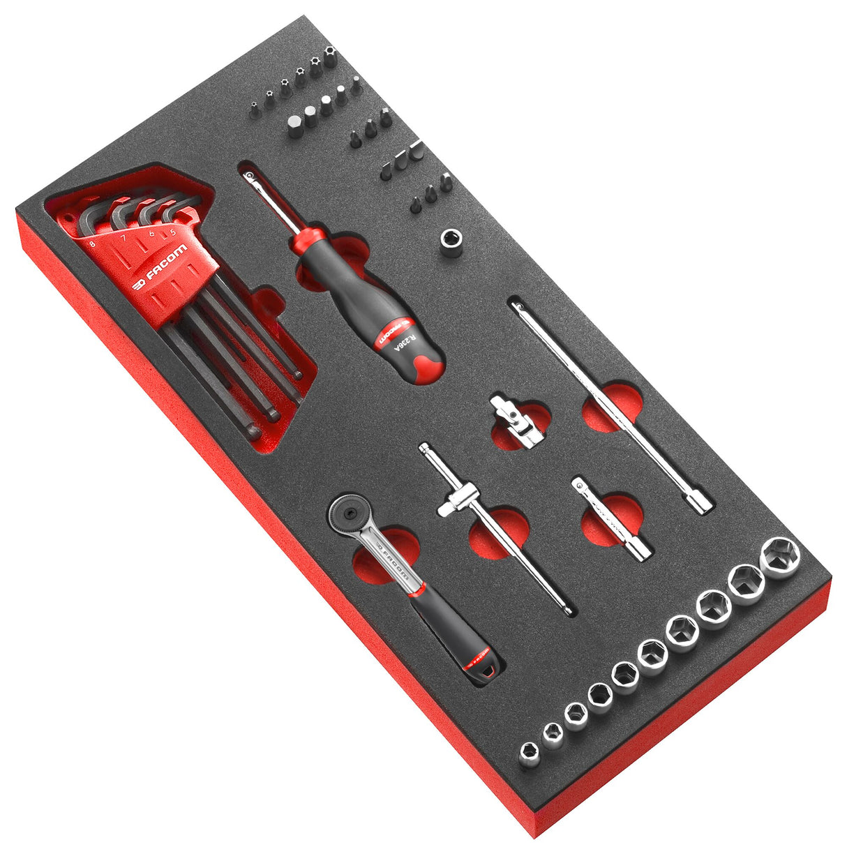 Schaumstoffmodul - Steckschlüssel 1/4" mit Ratsche R.161, 6-Kant, metrisch, 46-tlg.