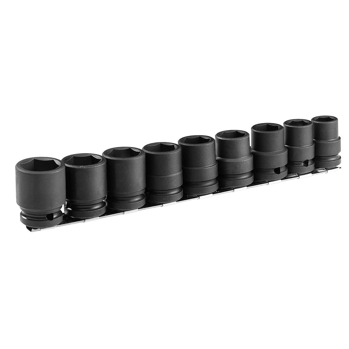 Satz mit 9 Impact-6-Kant-Steckschlüsseln 1/2", metrisch, auf Halteschiene
