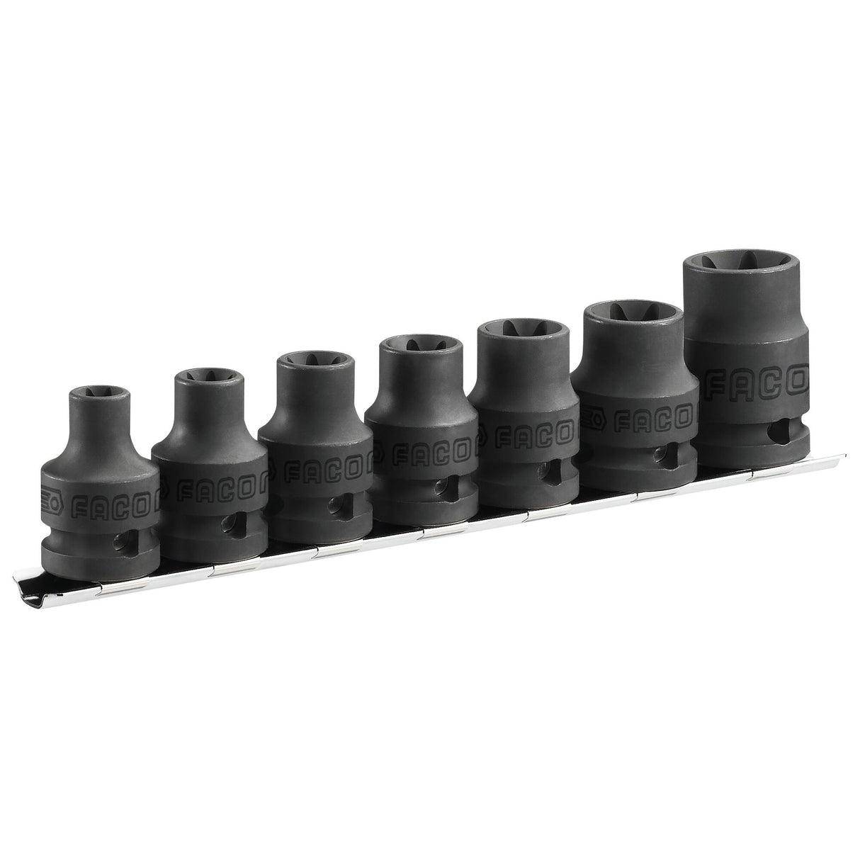 Satz mit 7 Impact-Torx®-Steckschlüsseln 1/2", auf Halteschiene