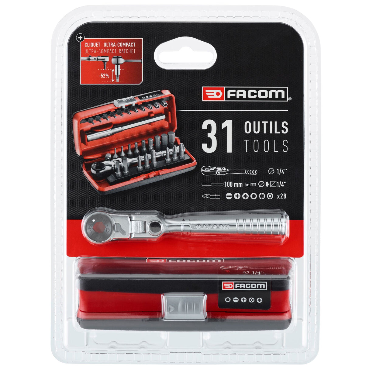 Sortiment mit Schraubeinsätzen 1/4" - 31 Teile - R.180