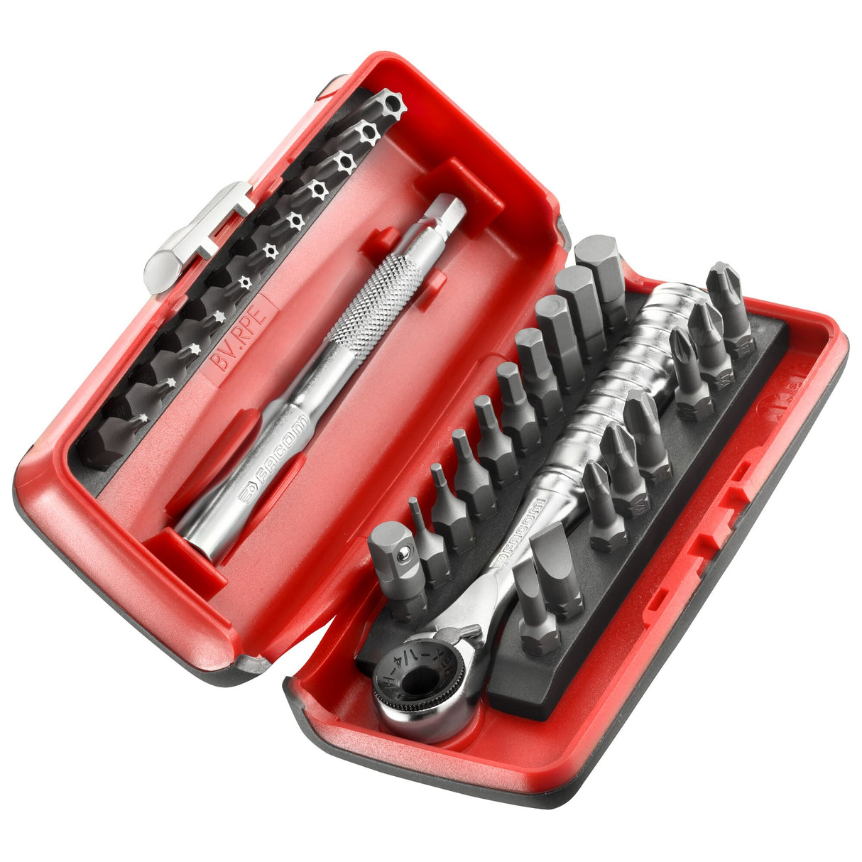 Sortiment 1/4" - Antriebselemente, Bithalter, Bits Serie 1, Umschaltknarre, ultrakompakter Kasten, 41-tlg.