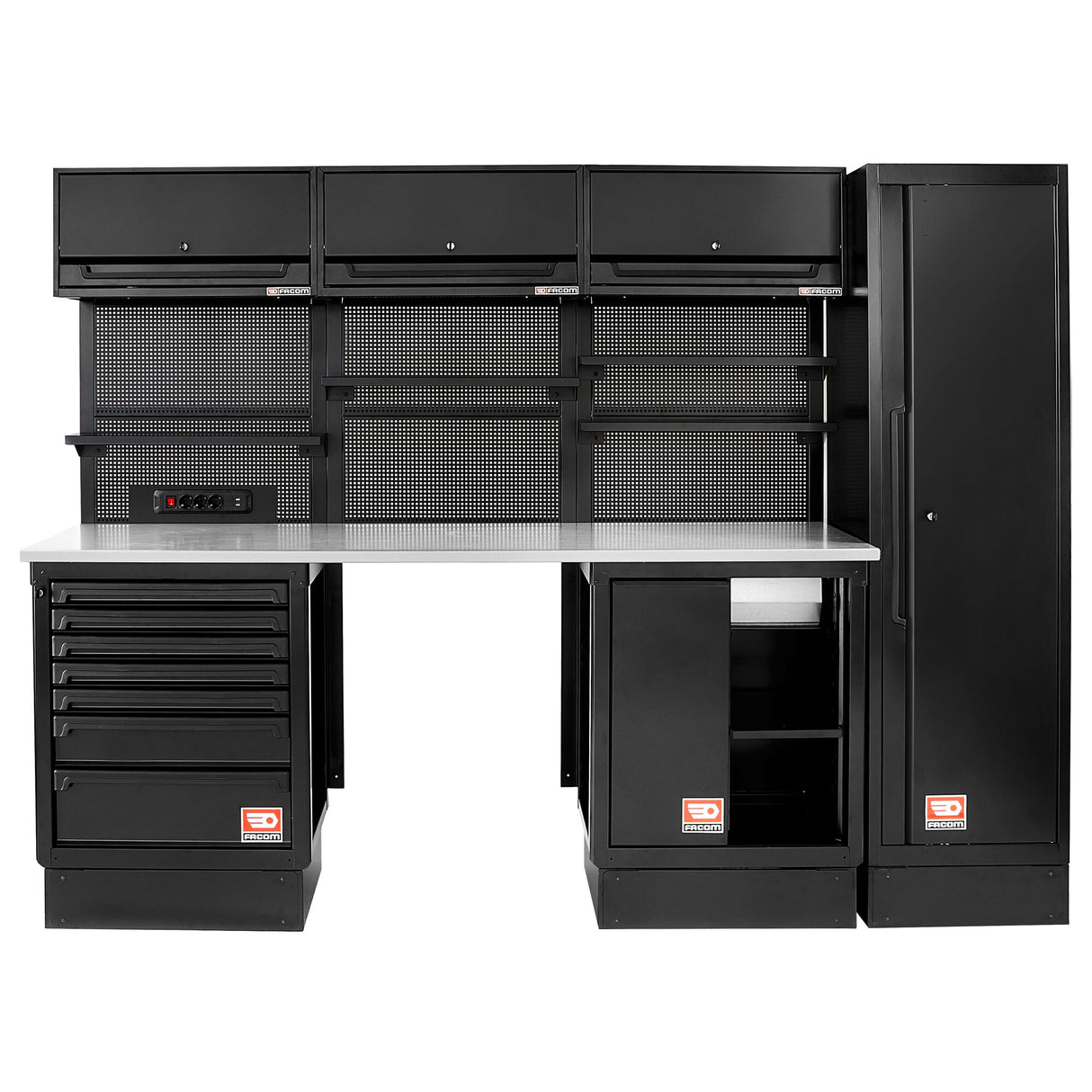 ROLL Werkstattsystem RWS2.0 - 3m-Set mit Servicestation, verzinkter Arbeitsplatte und Hochschrank