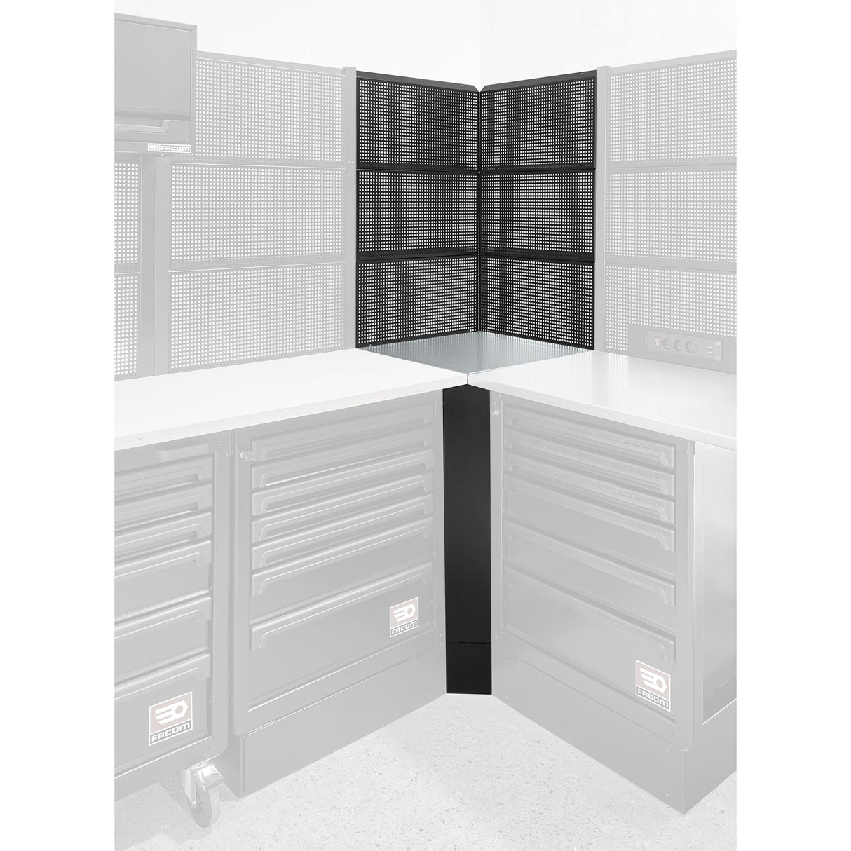ROLL Werkstattsystem RWS2.0 - Eckschrank mit verzinkter Arbeitsplatte und 6 Paneelen