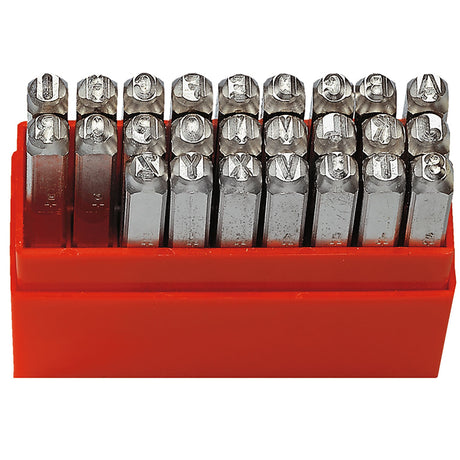 Schlagbuchstaben, A - Z, Punkt, Zeichenhöhe 8 mm, Satz im Kunststoffkasten, 27-tlg.