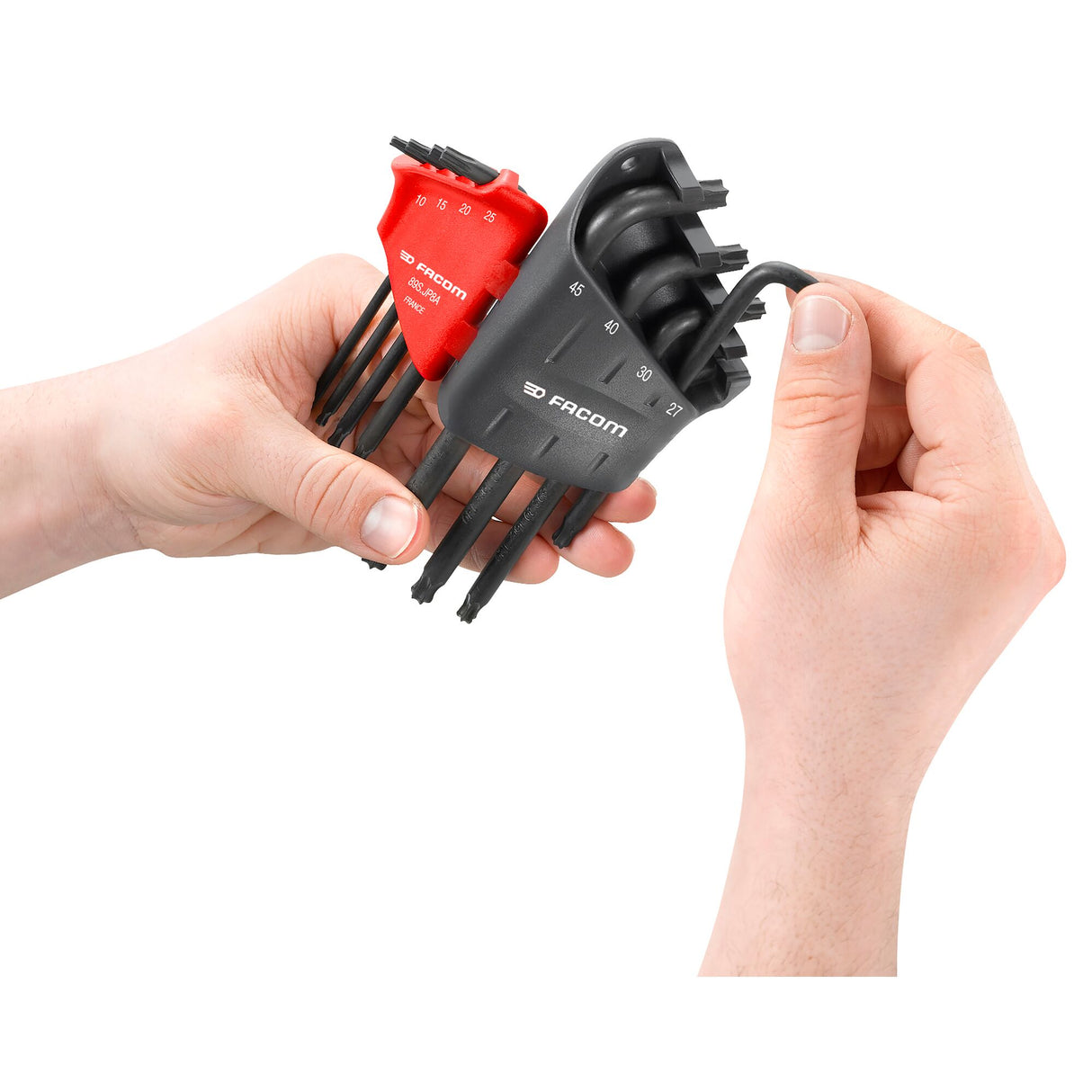 Winkel-Stiftschlüssel, Abtriebe Torx®®, lang, Satz im Klapphalter, 8-tlg.