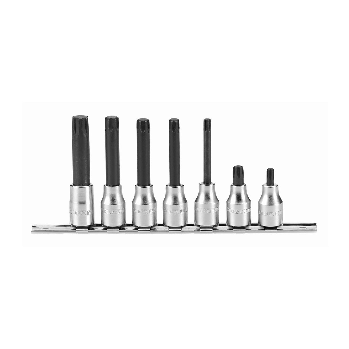 Satz mit 7 Steckschlüsseln mit Schraubeinsatz mit 6 Rillen, 1/2" Vierkant
