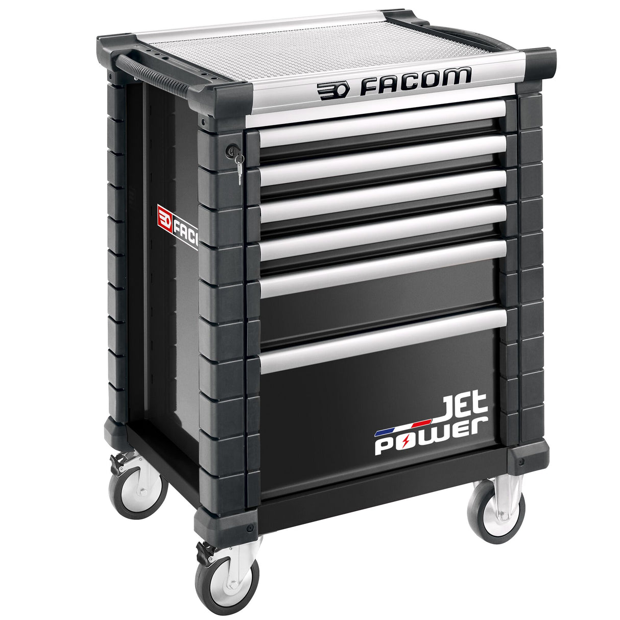 Werkstattwagen JET mit 6 Schubladen, 3 Module pro Schublade, inkl. strombetriebene Schublade, schwarz (RAL 9005)