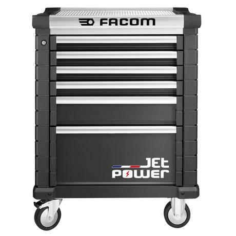 Werkstattwagen JET mit 6 Schubladen, 3 Module pro Schublade, inkl. strombetriebene Schublade, schwarz (RAL 9005)