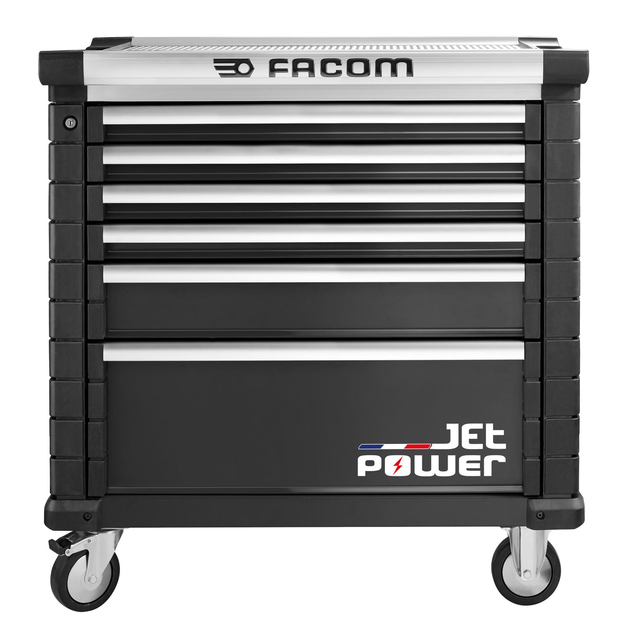 Werkstattwagen JET mit 6 Schubladen, 4 Module pro Schublade, inkl. strombetriebene Schublade, schwarz (RAL 9005)