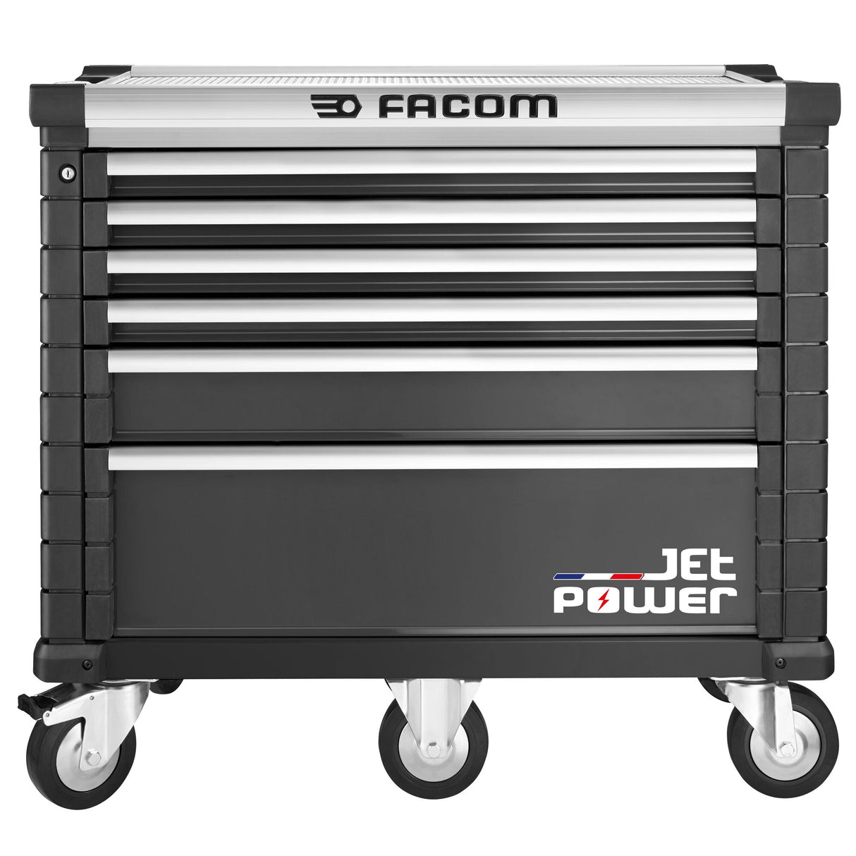 Werkstattwagen JET mit 6 Schubladen, 5 Module pro Schublade, inkl. strombetriebene Schublade, schwarz (RAL 9005)
