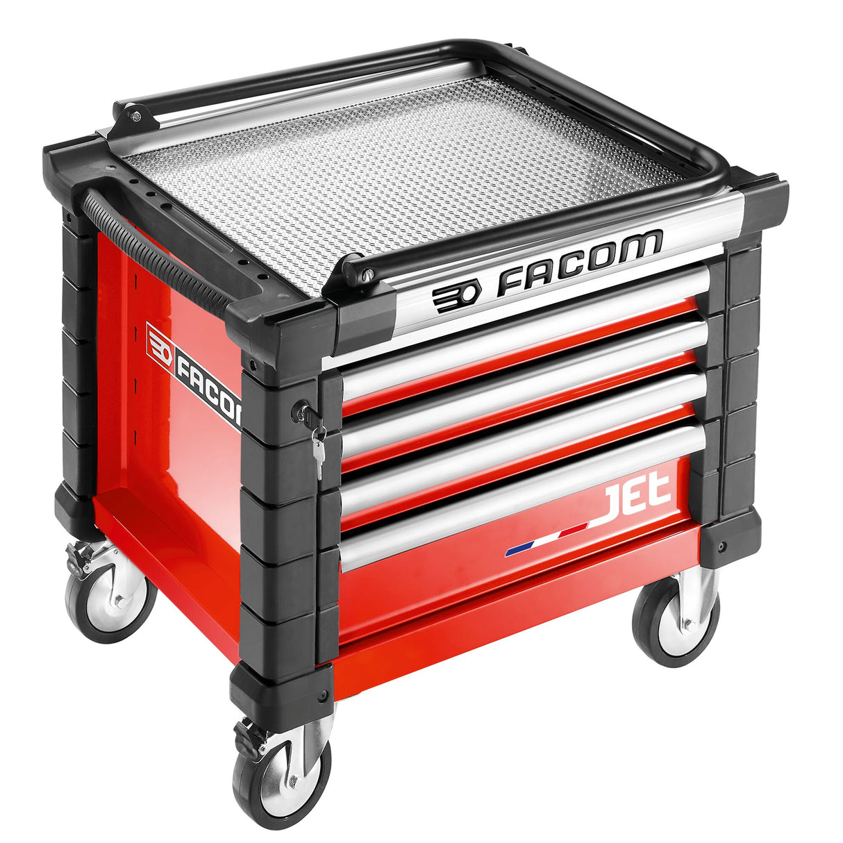 Mobile Werkzeugtruhe JET mit 4 Schubladen, 3 Module pro Schublade, rot