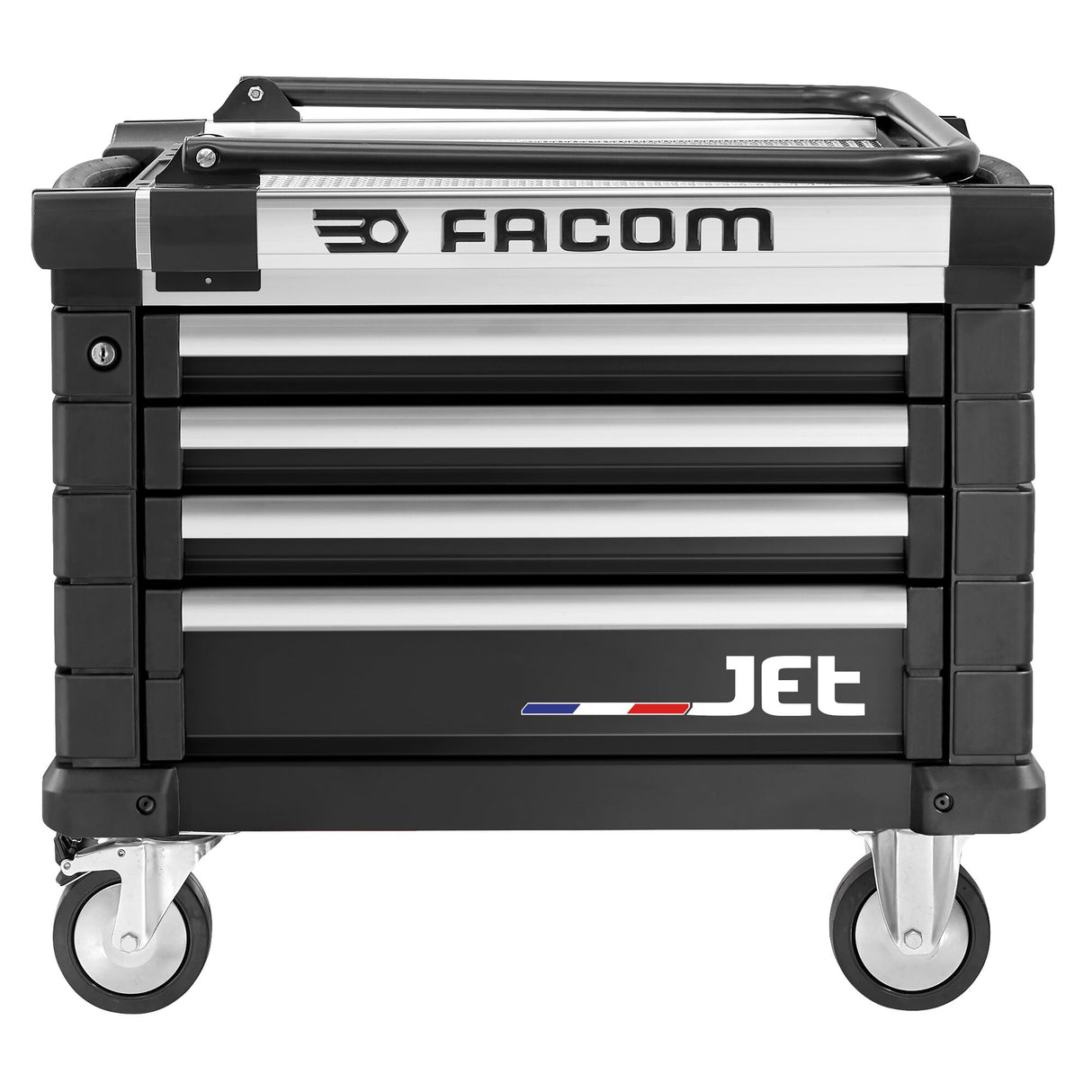 Mobile Werkzeugtruhe JET mit 4 Schubladen, 3 Module pro Schublade, schwarz