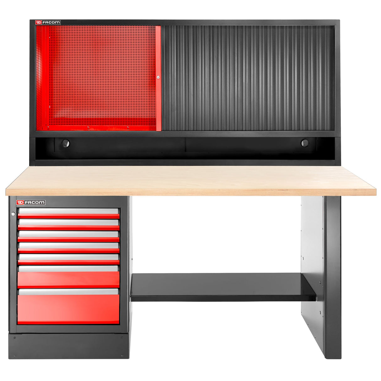 Werkbank hoch mit 7 Schubladen + Oberschrank und Holzarbeitsplatte