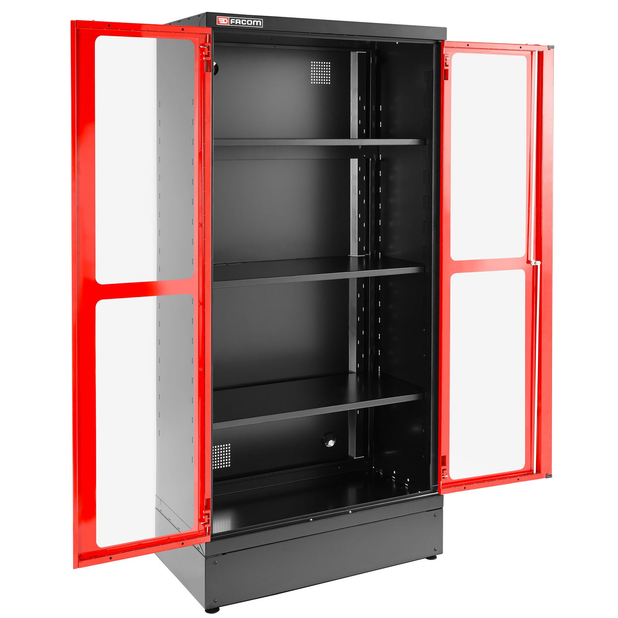 2m Schrank mit 2 Glastüren, Rot