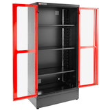 2m Schrank mit 2 Glastüren, Rot