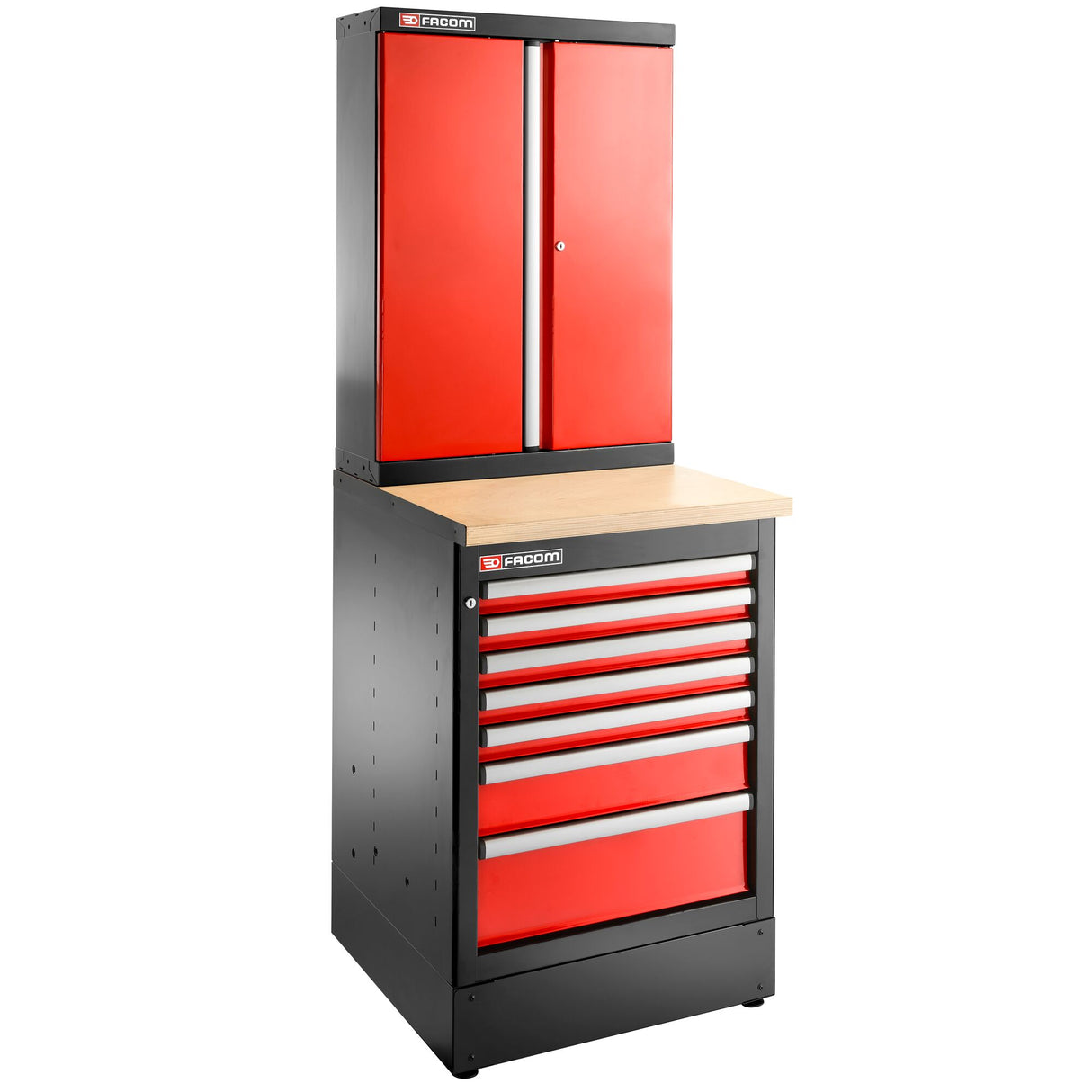 Einzelunterschrank mit 7 Schubladen, Rot