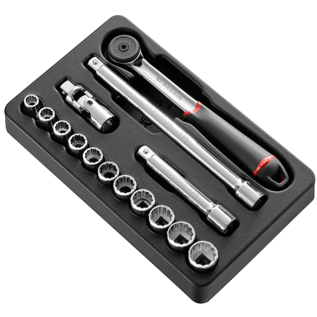 Kunststoffmodul - Steckschlüssel 1/2", 12-Kant, 15-tlg., zöllig