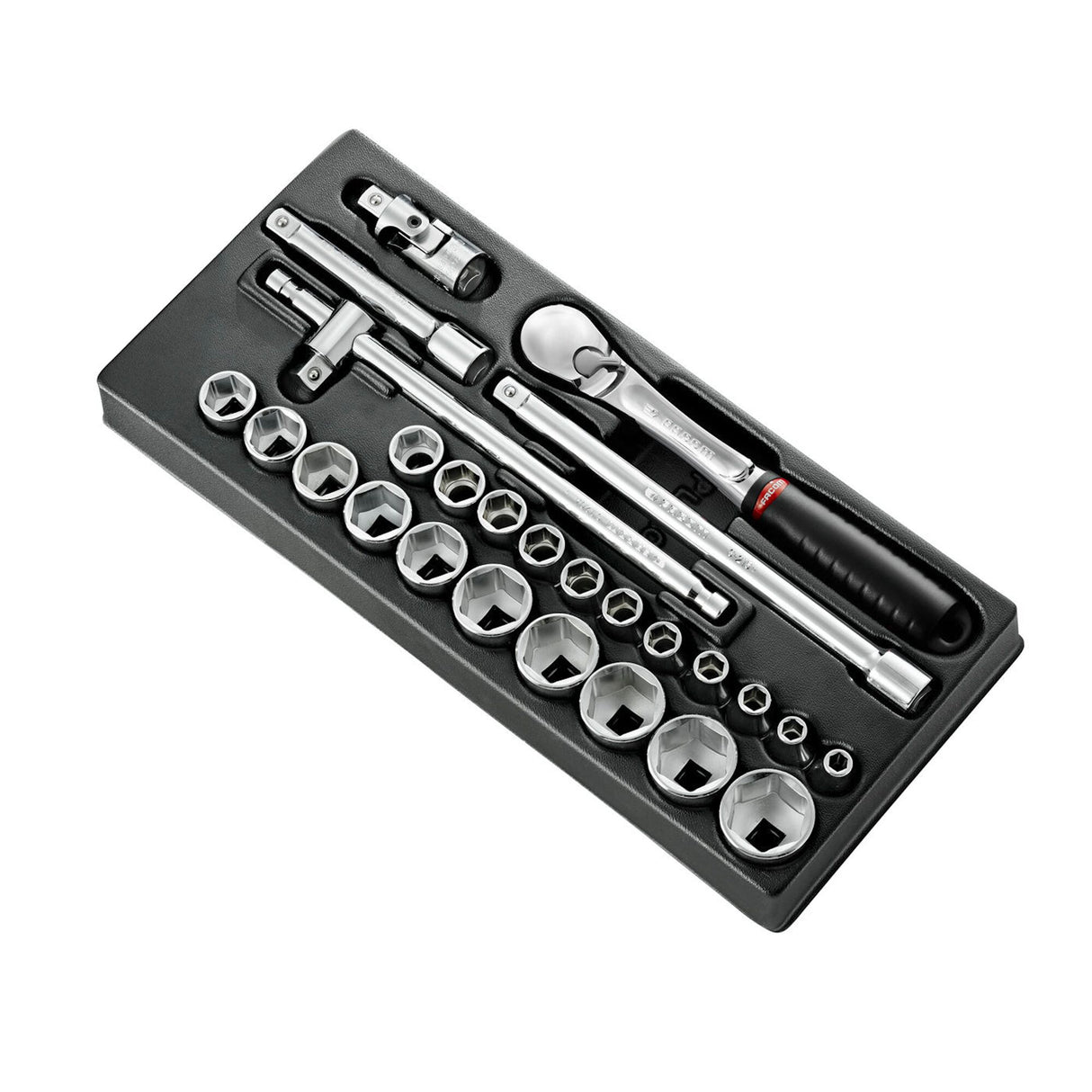 Kunststoffmodul M - Steckschlüssel 1/2", 6-Kant, 26-tlg., mit staubdichter Ratsche
