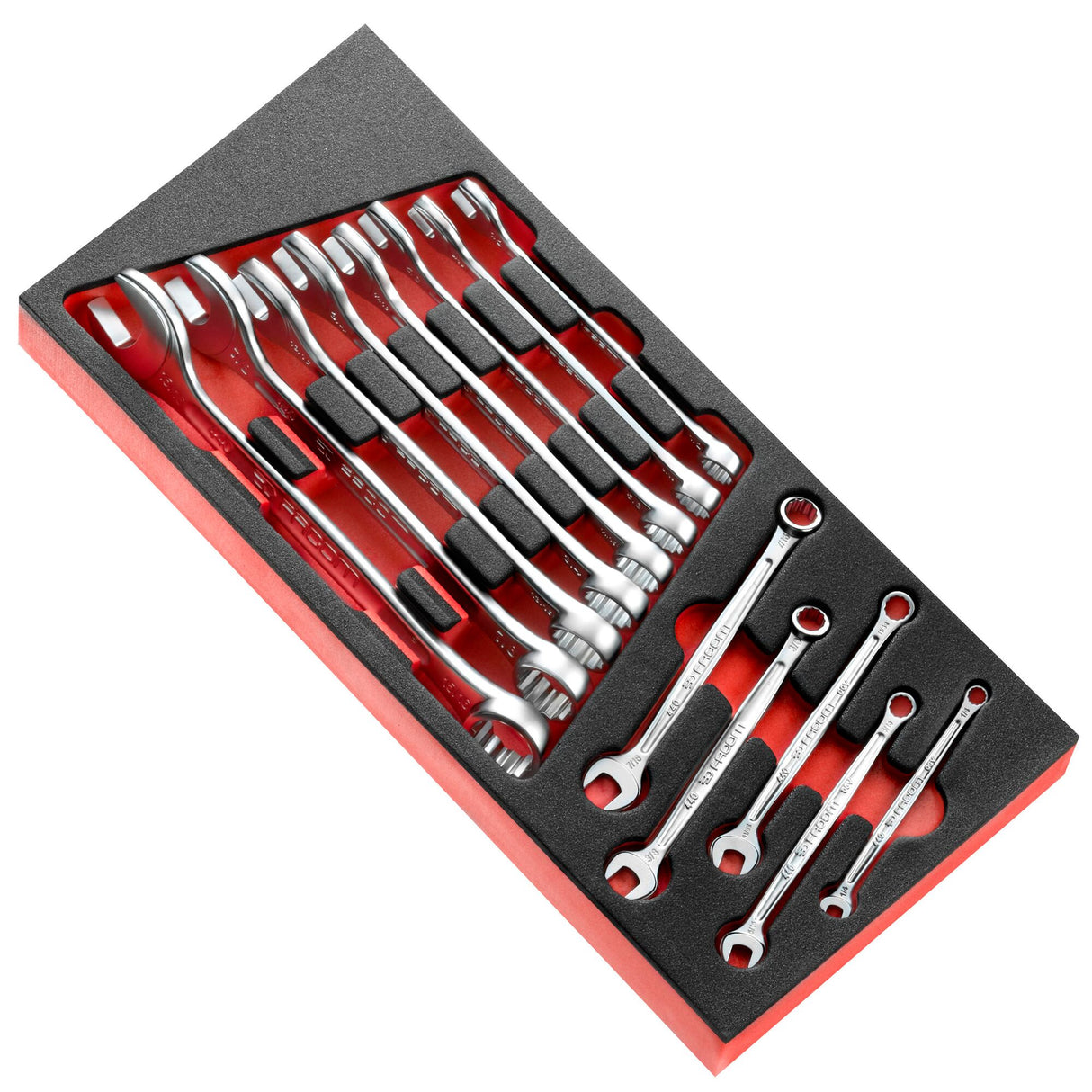 Schaumstoffmodul mit 13 zölligen Knarren-Gabel-Ringschlüsseln