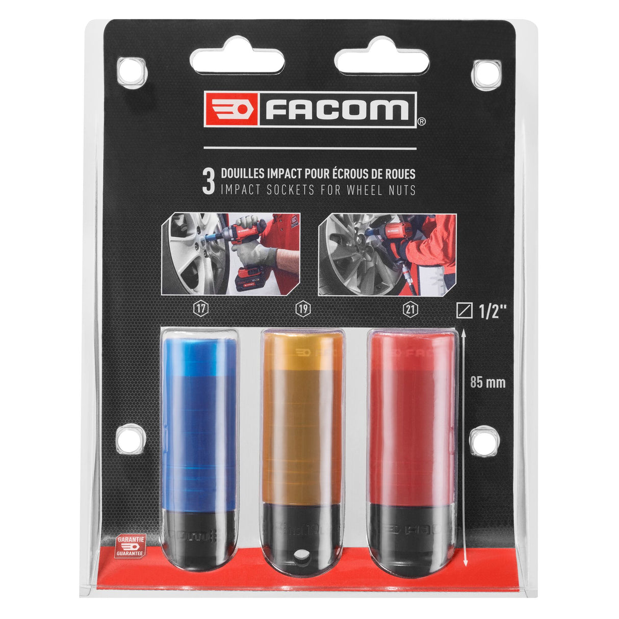 IMPACT-Steckschlüssel, extra verstärkt, teflonbeschichtet, Antriebe Innenvierkant 1/2", Abtriebe Sechskant-Profil,  3-tlg.