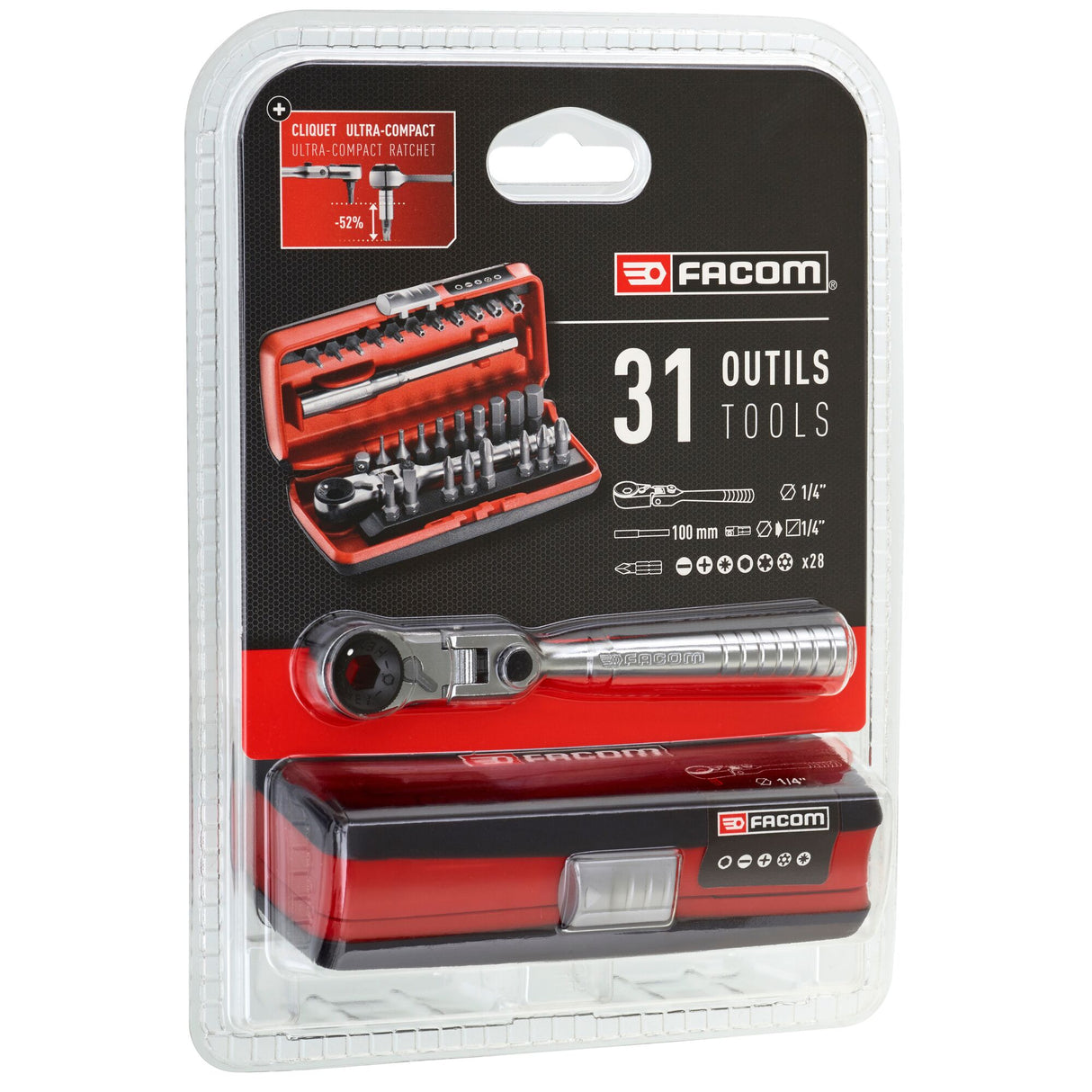 Sortiment mit Schraubeinsätzen 1/4" - 31 Teile - R.180