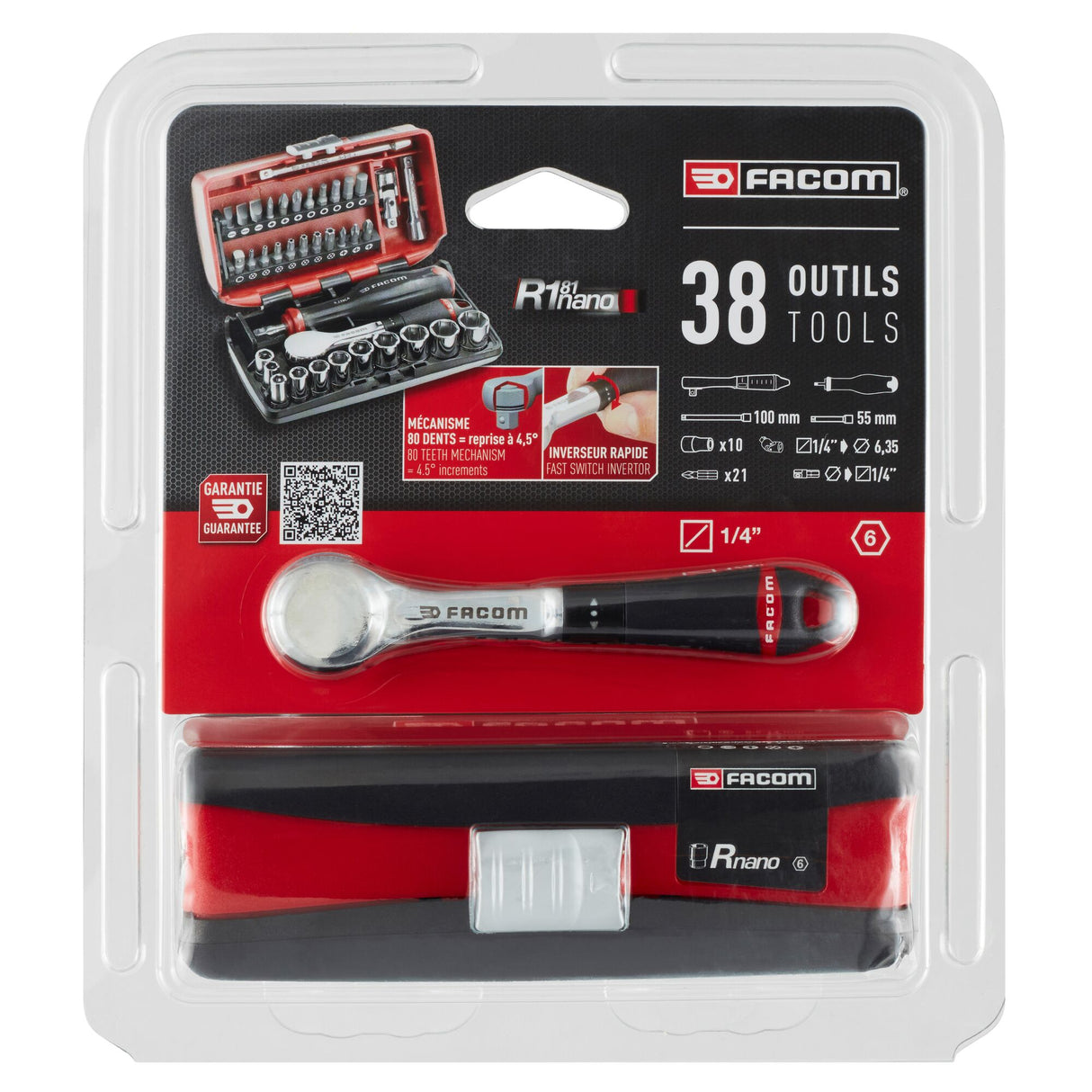 1/4" Steckschlüssel-Satz, 38tlg.; Staubdichte Knarre
