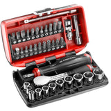 Steckschlüssel- und Bit-Set 1/4" mit Umschaltknarre, Sechskant, metrisch, 38-tlg.