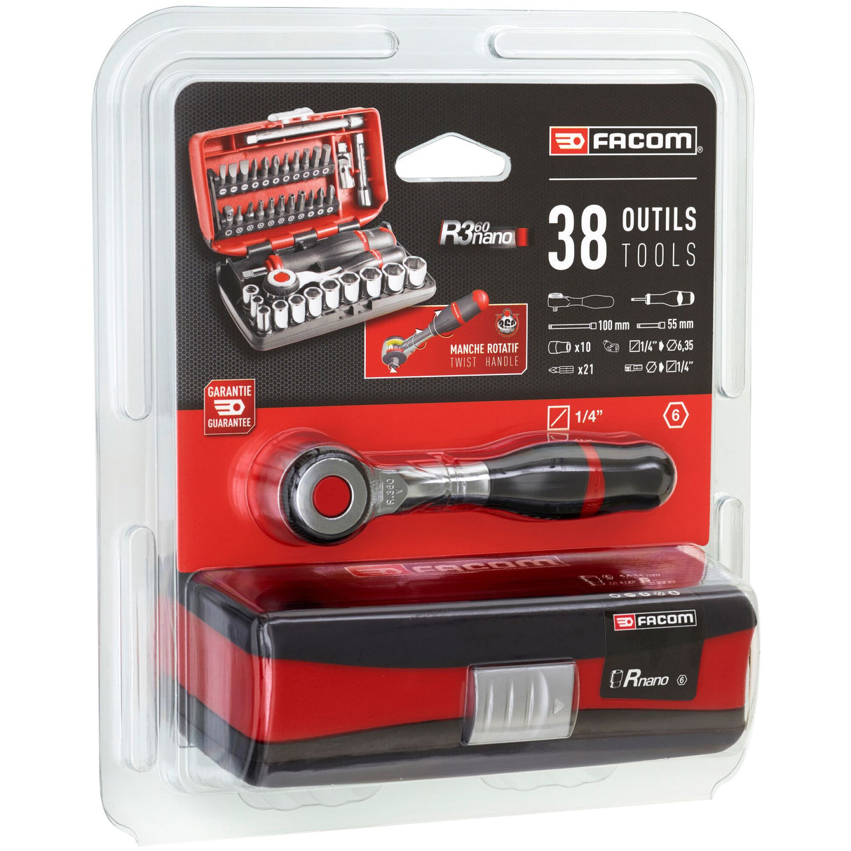 Satz mit 1/4" 6-Kant-Steckschlüsseln - metrisch - R.360NANO