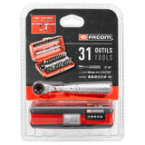 Sortiment 1/4" - Antriebselemente, Bithalter, Bits Serie 1, Umschaltknarre, ultrakompakter Kasten, 41-tlg., SB-Verpackung