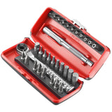Sortiment 1/4" - Antriebselemente, Bithalter, Bits Serie 1, Umschaltknarre, ultrakompakter Kasten, 41-tlg.