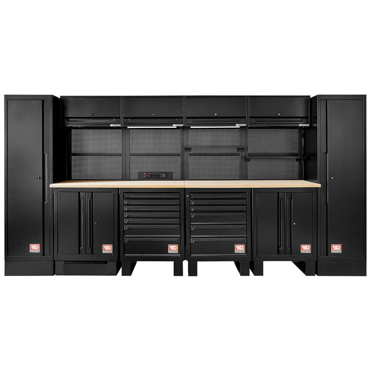 ROLL Werkstattsystem RWS2.0 - 3,9m-Set mit Holzarbeitsplatte und 2 Schränken à 500mm