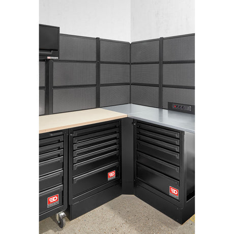 ROLL Werkstattsystem RWS2.0 - Eckschrank mit verzinkter Arbeitsplatte und 6 Paneelen