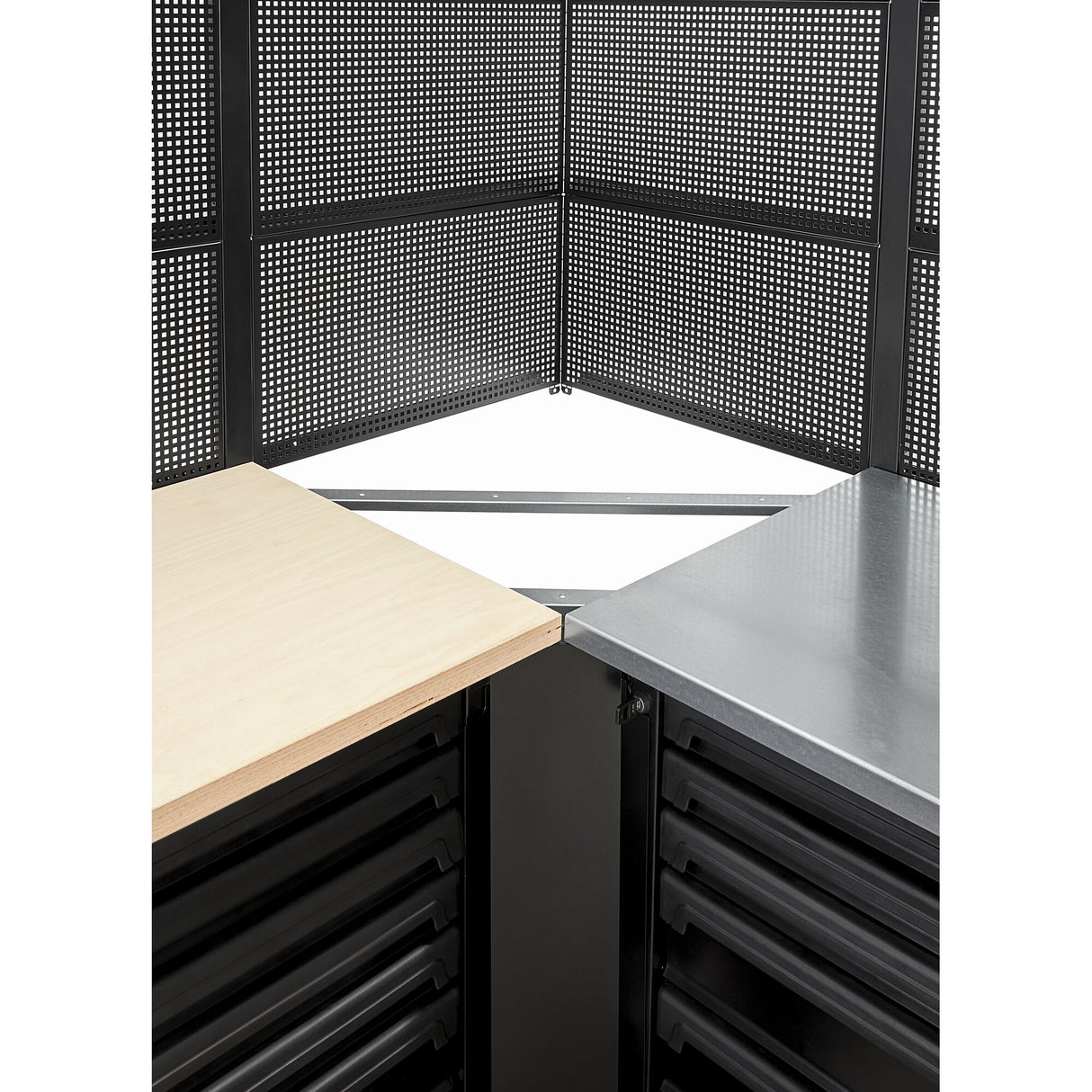 ROLL Werkstattsystem RWS2.0 - Eckschrank mit verzinkter Arbeitsplatte und 6 Paneelen