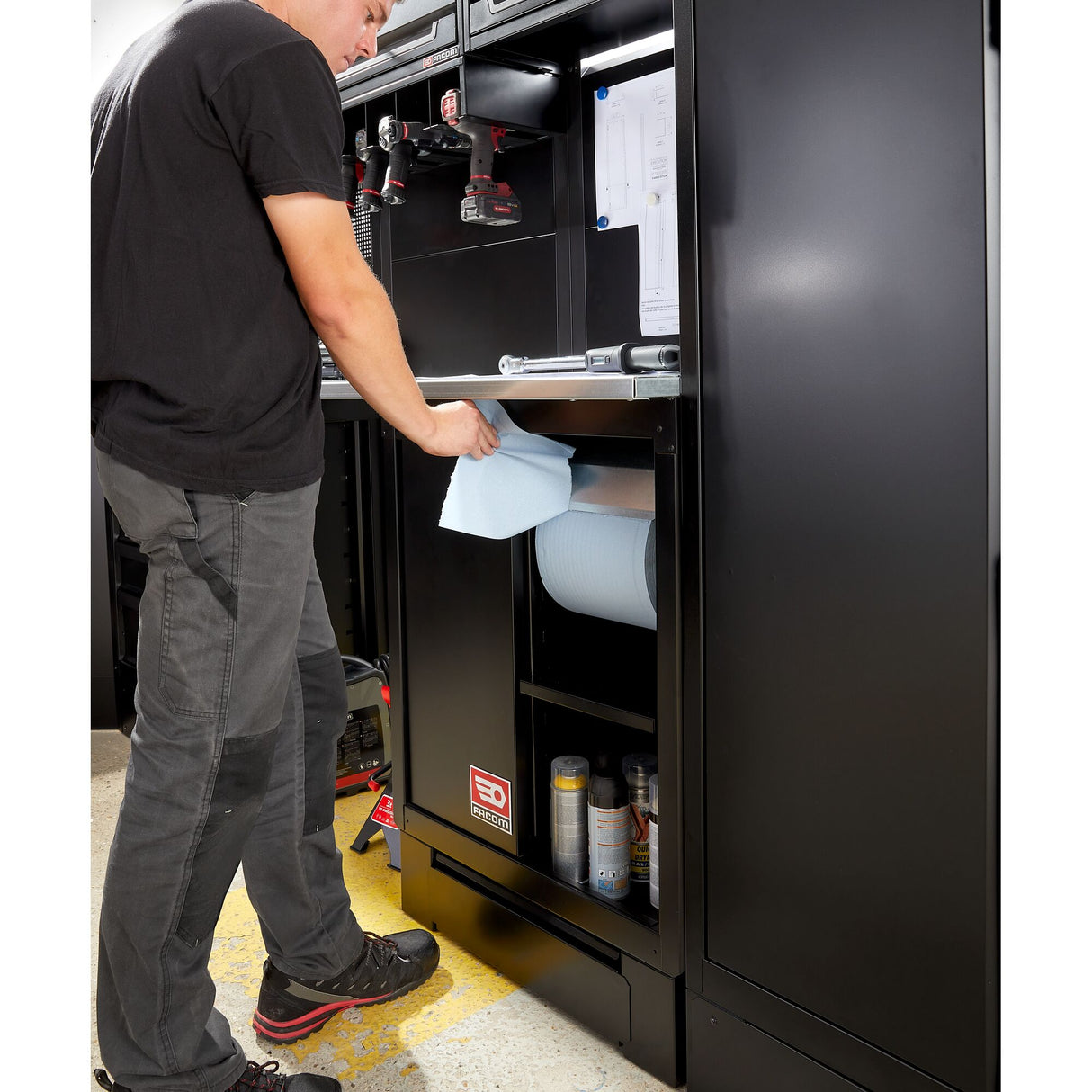ROLL Werkstattsystem RWS2.0 - Reinigungsstation mit Mülleimer und Papierrollenhalter