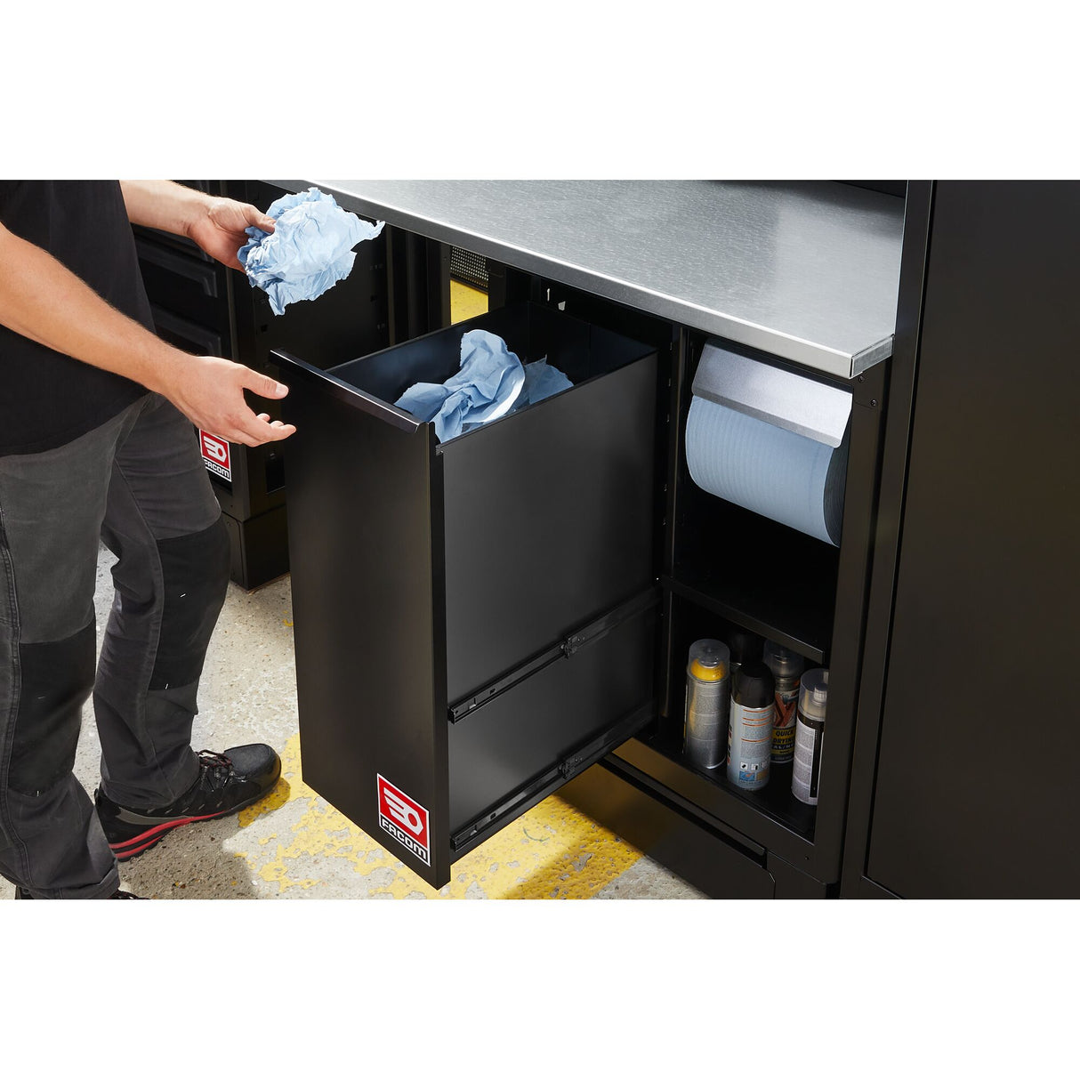 ROLL Werkstattsystem RWS2.0 - Reinigungsstation mit Mülleimer und Papierrollenhalter