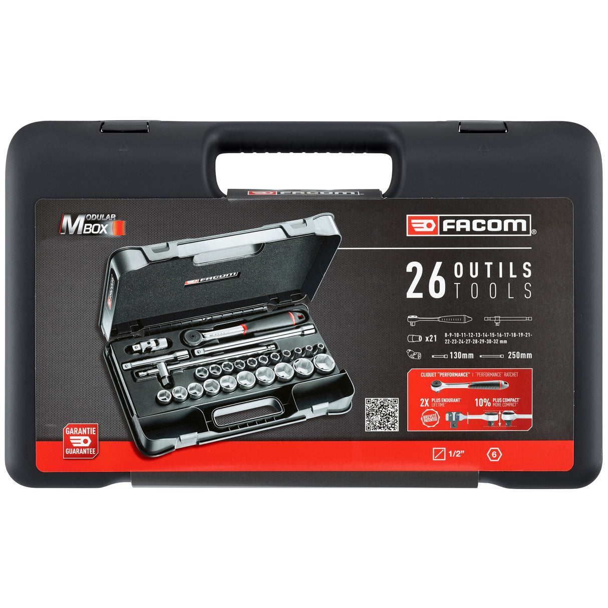 Steckschlüsselsortiment 1/2", 6-Kant- metrisch - 26-Teile