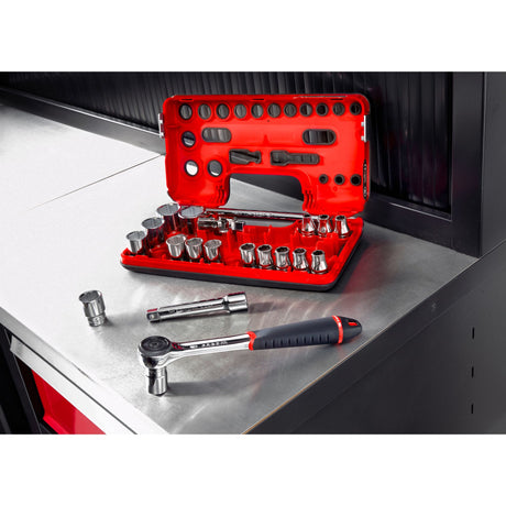 Steckschlüsselsortiment 1/2", 6-Kant, metrisch - 21 Teile -
